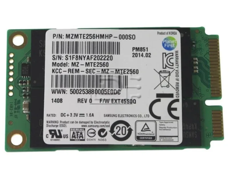 MZMTE256HMHP-000L1 - Samsung PM851 256GB TLC Mini PCIe SATA Gen3 mSATA 6GB/s Solid State Drive