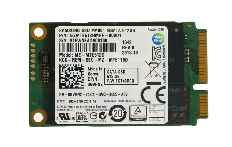 MZMTE512HMHP-000D1 - Samsung PM851 Series 512GB Triple-Level Cell SATA 6Gb/s mSATA Solid State Drive