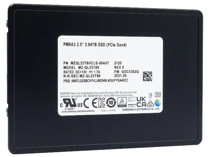 Samsung MZQL23T8HCLS PM9A3 Series 3.84TB Multi-Level-Cell PCI Express NVMe 4.0 x4 V NAND 2.5-Inch Solid State Drive