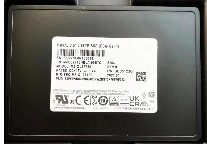 Samsung MZQL27T6HBLA-00B7C PM9A3 Series 7.68TB PCI Express NVMe 4.0 x4 2.5-Inch Solid State Drive