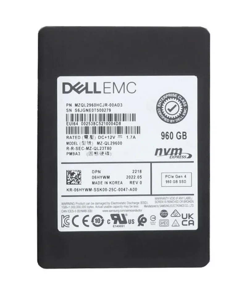 Samsung MZQL2960HCJR-00AD3 PM9A3 960GB Triple-Level Cell PCI Express NVMe 4.0 x4 U.2 2.5-Inch Solid State Drive (OEM)