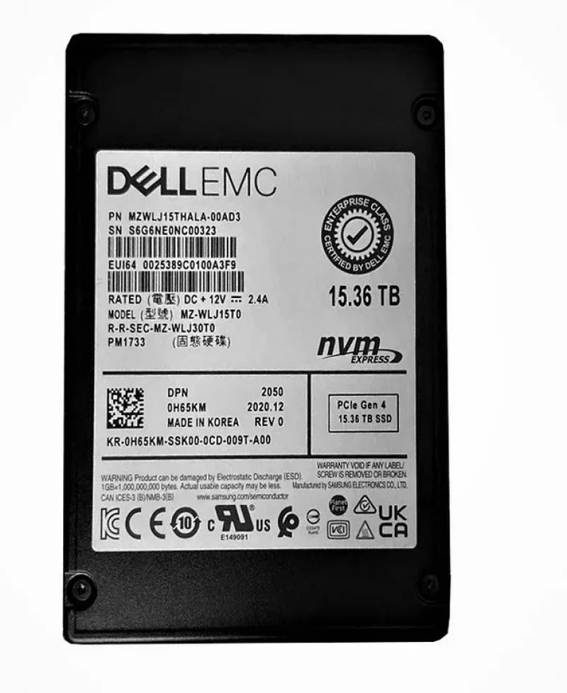 Samsung MZWLJ15THALA-00AD3 PM1733 Series 15.36TB Triple-Level Cell PCI Express NVMe 4.0 x4 2.5-Inch Solid State Drive Dell Oem. In Stock