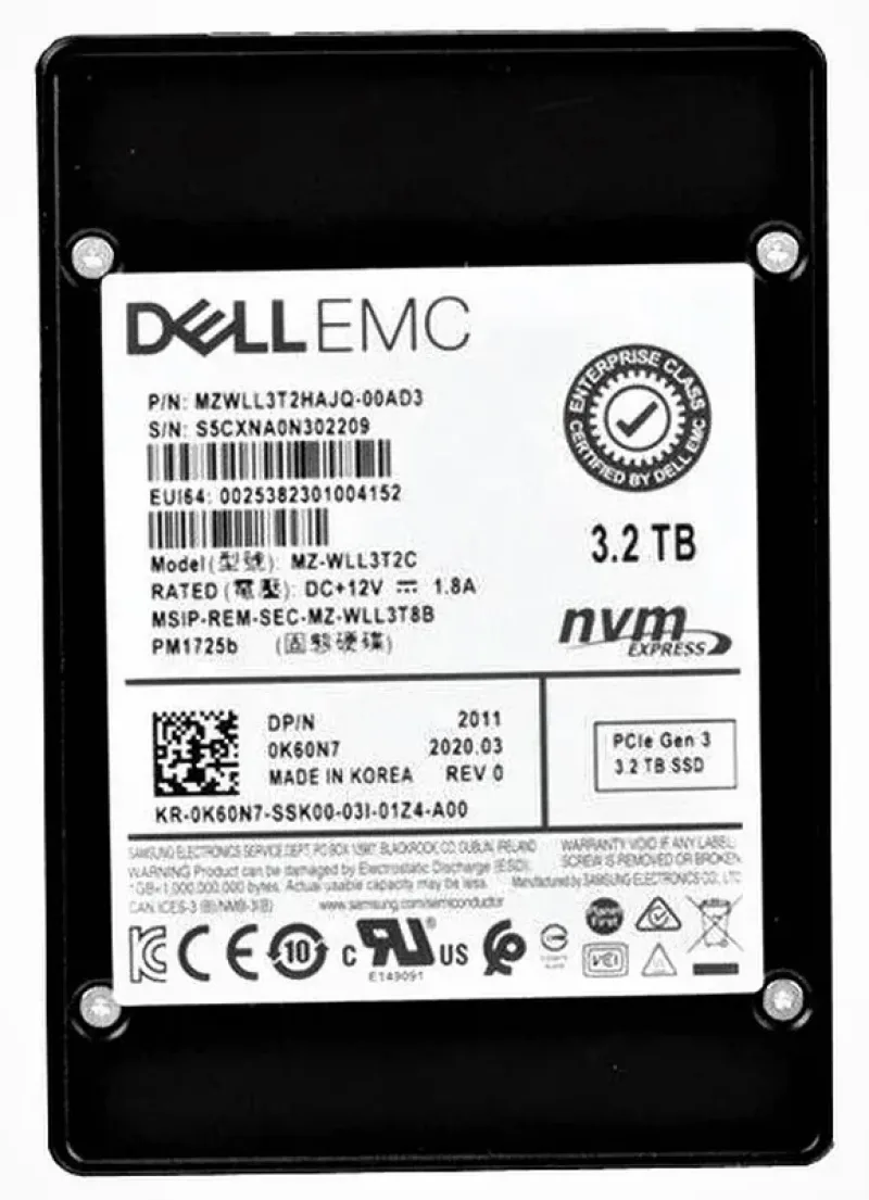 Samsung MZWLL3T2HAJQ-00AD3 PM1725b Series 3.2TB PCI Express NVMe 3.0 x4 2.5-Inch Solid State Drive Dell Oem. In Stock