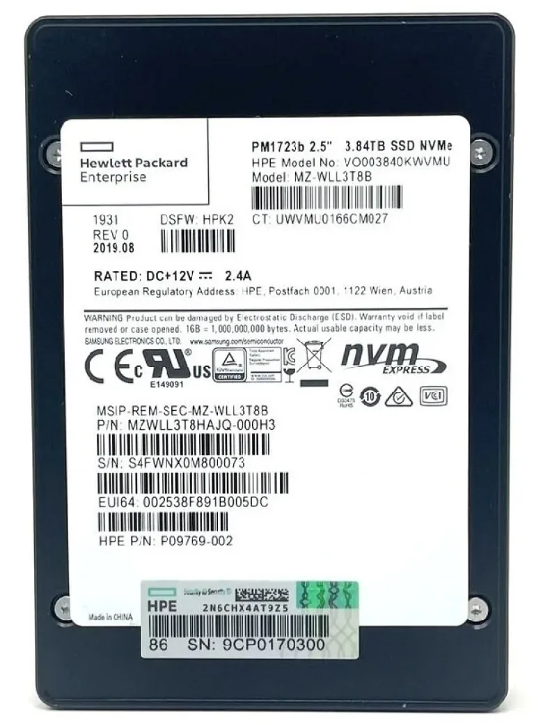 Samsung MZWLL3T8HAJQ-000H3 PM1723B 3.84TB Multi-Level Cell PCI Express NVMe 3.0 x4 SFF 2.5-Inch Solid State Drive (OEM)