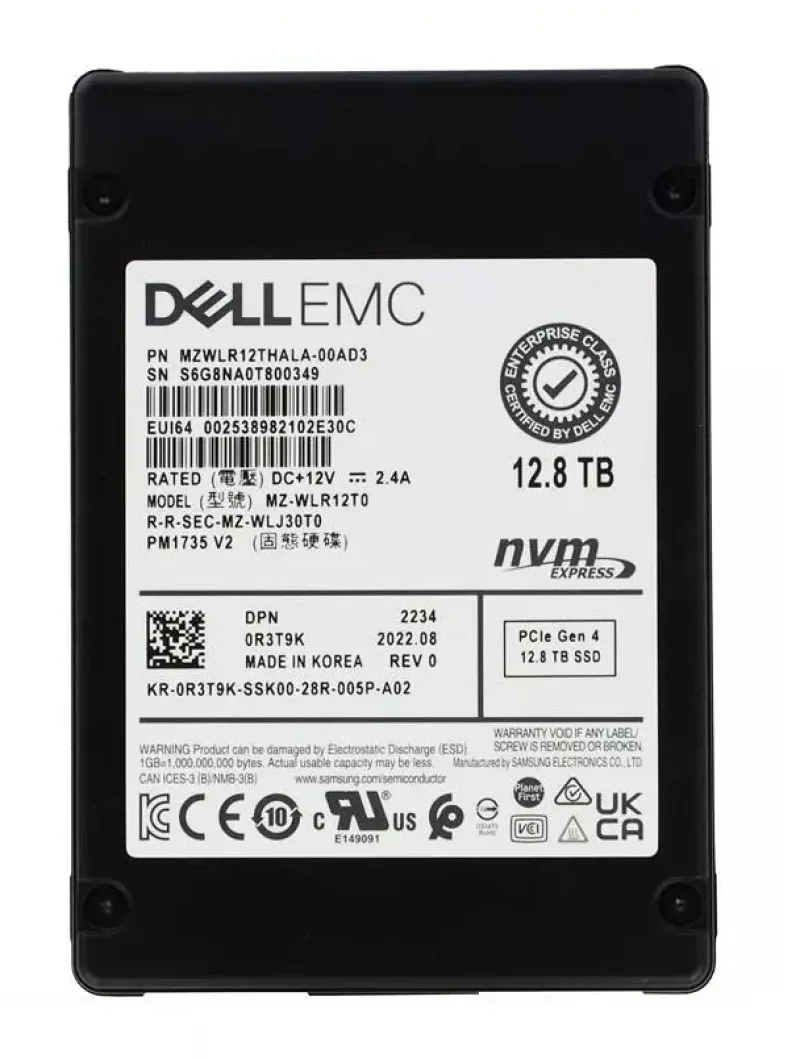 Samsung MZWLR12THALA-00AD3 PM1735 12.8TB Triple-Level Cell PCI Express NVMe 4.0 x4 U.2 2.5-Inch Solid State Drive (OEM). In Stock