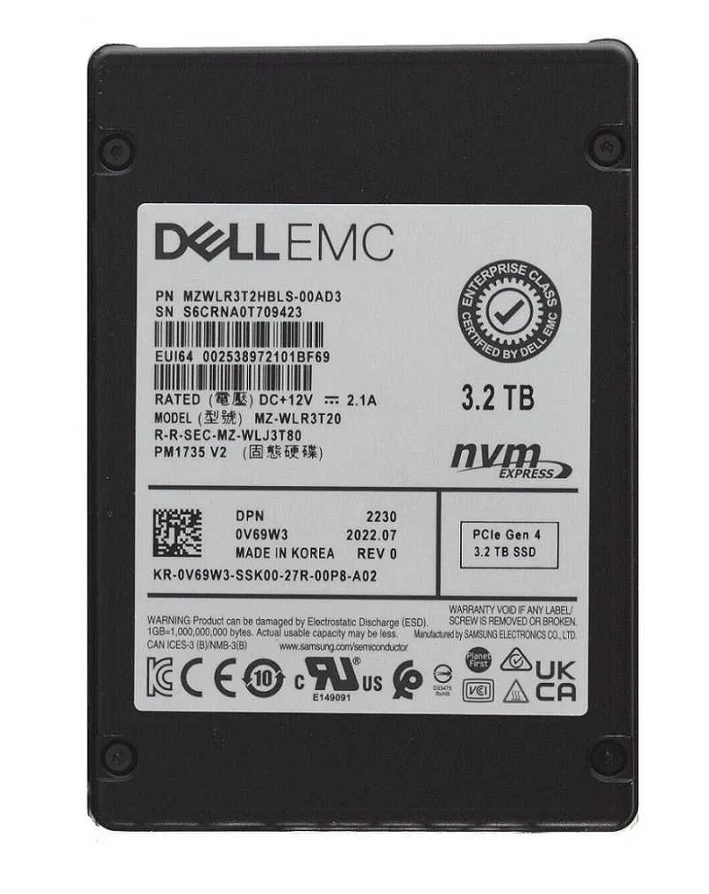 Samsung MZWLR3T2HBLS-00AD3 PM1735 3.2TB Triple-Level Cell PCI Express NVMe 4.0 x4 SFF 2.5-Inch Solid State Drive (OEM)