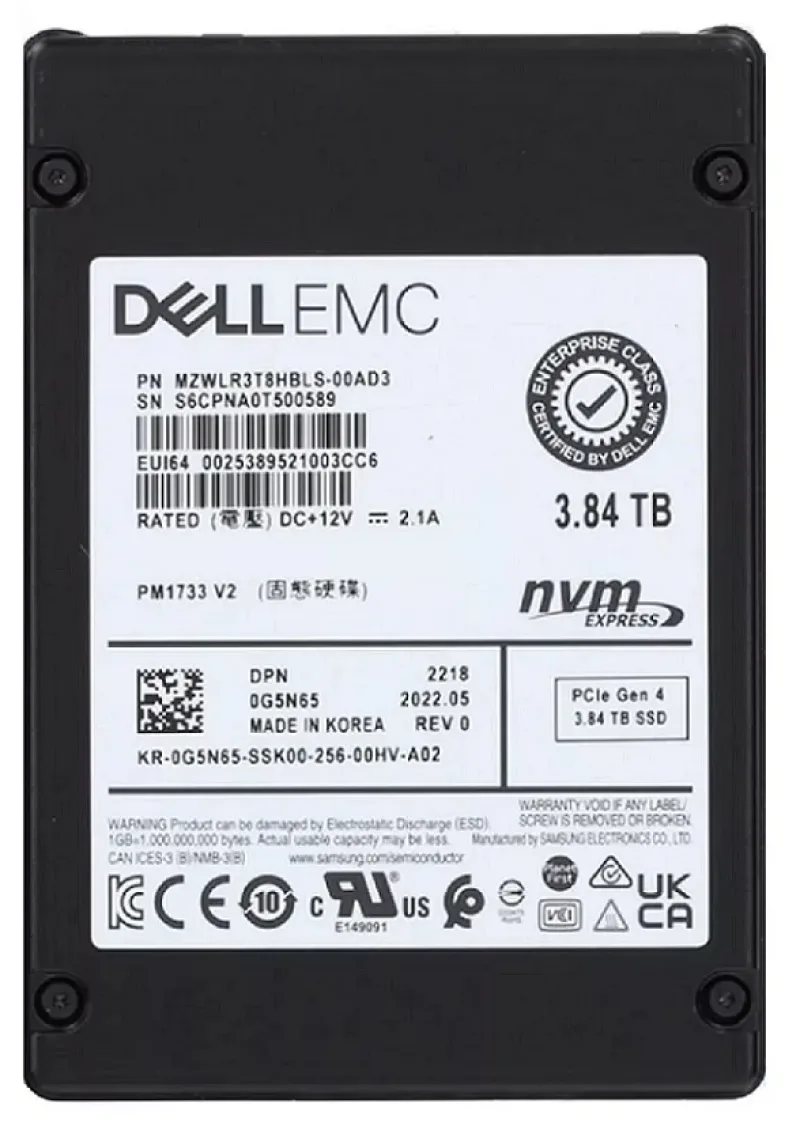 Samsung MZWLR3T8HBLS-00AD3 PM1733 3.84TB PCI Express NVMe 4.0 x4 SFF 2.5-Inch Enterprise Solid State Drive (OEM)