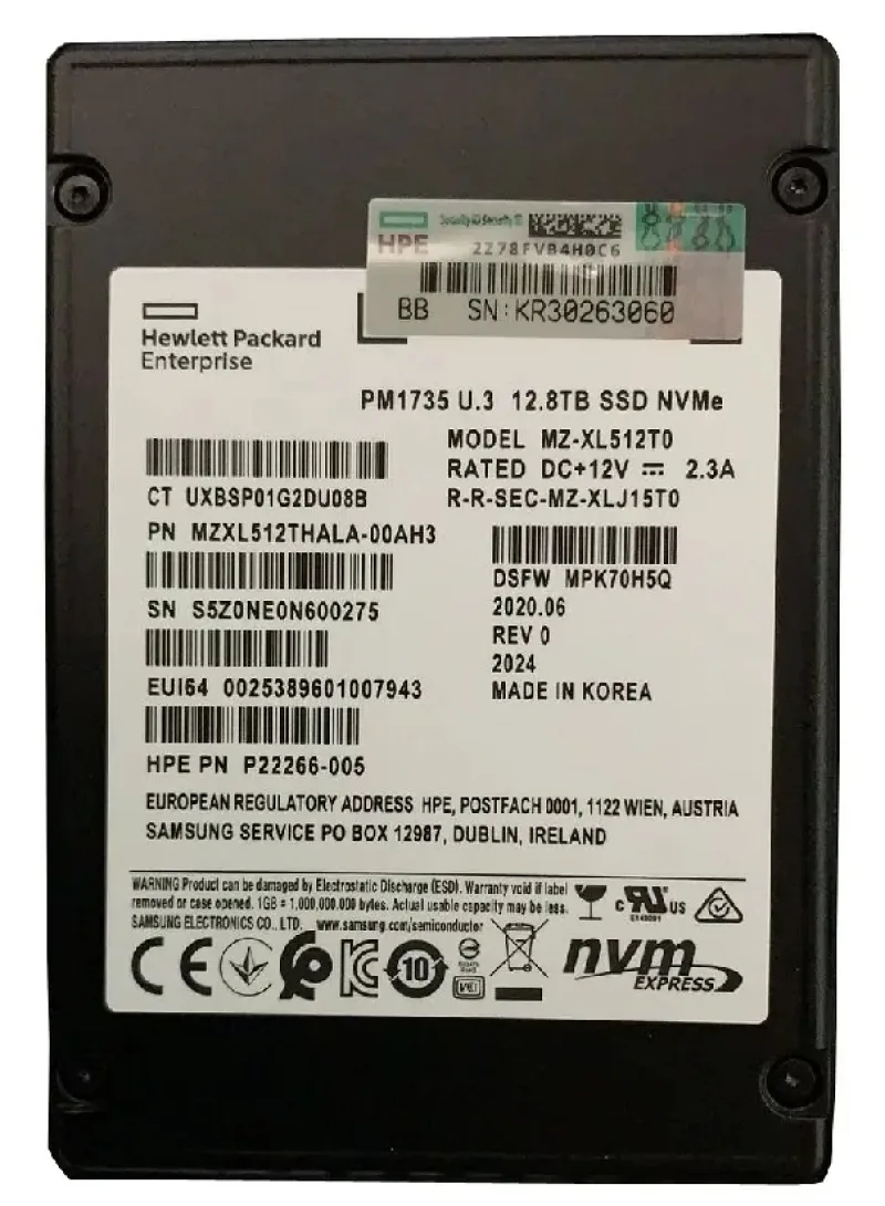Samsung MZXL512THALA-00AH3 12.8TB PCI Express NVMe 4.0 x8 SFF 2.5-Inch Solid State Drive (OEM). In Stock