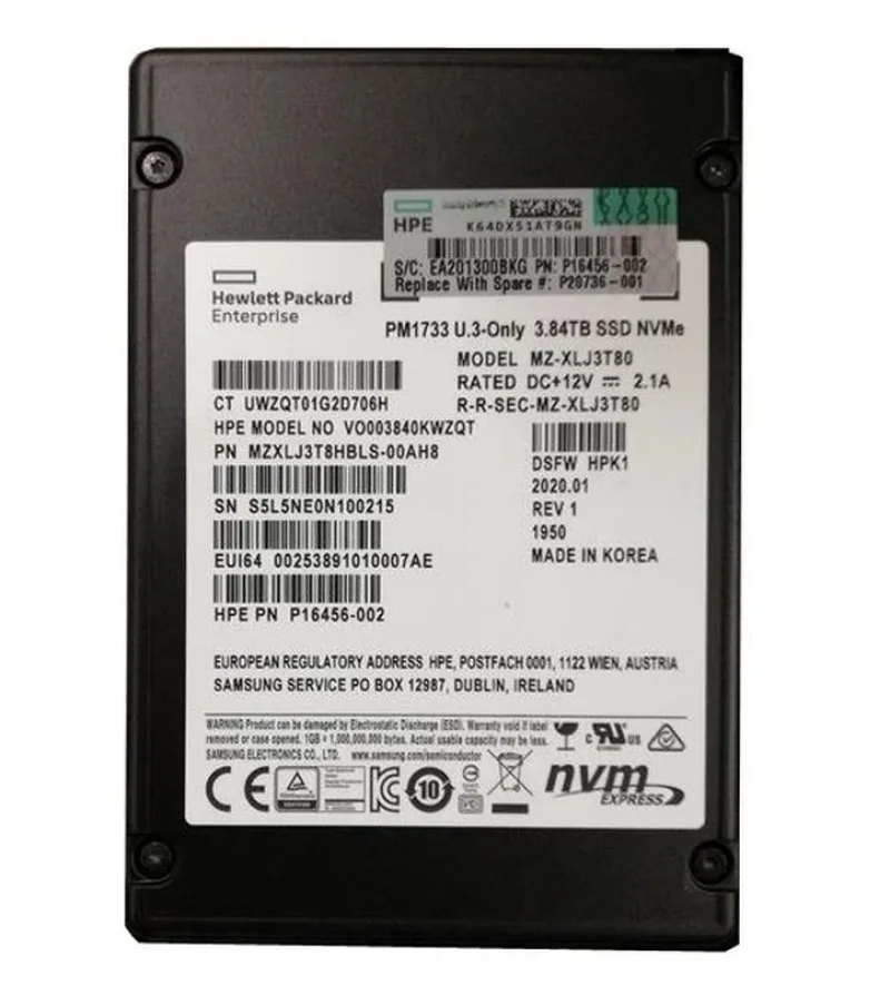 Samsung MZXLJ3T8HBLS-00AH8 PM1733 3.84TB PCI Express NVMe 4.0 x4 Read Intensive SFF 2.5-Inch Solid State Drive (OEM)