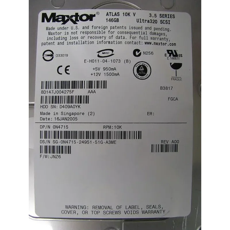 N4715 - Dell 146GB 10000RPM Ultr320 SCSI 80-Pin 3.5-inch Hard Drive