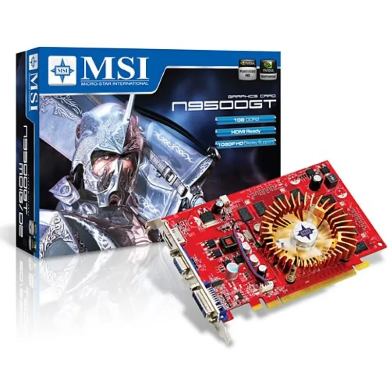 N9500GT-MD1GD2 - MSI GeForce 9500GT 1GB 128-Bit GDDR2 PCI Express 2.0 x16 DVI/ HDMI/ D-Sub HDCP Ready Video Graphics Card