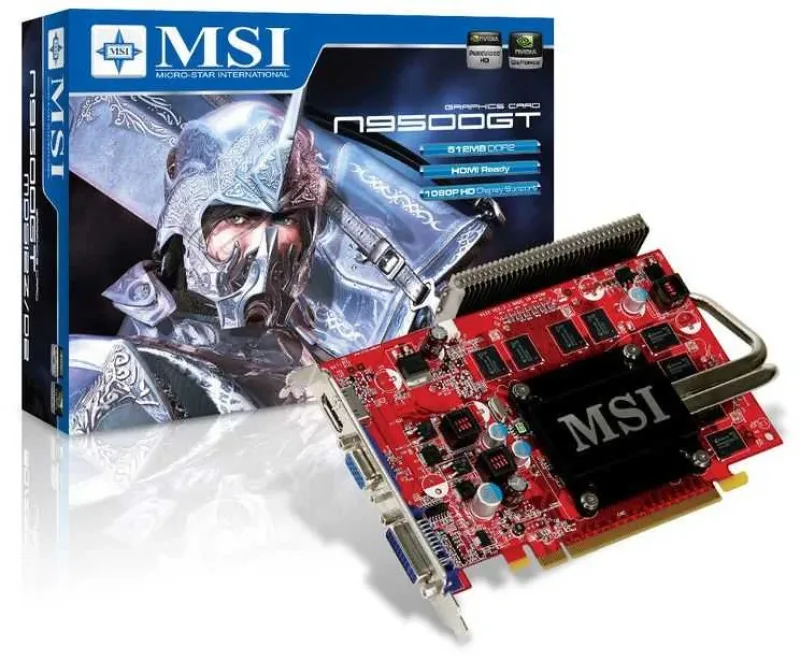N9500GT-MD512 - MSI GeForce 9500 GT 512MB 128-Bit GDDR2 PCI Express 2.0 x16 HDCP Ready SLI Support Video Graphics Card