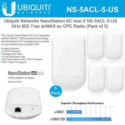 NS-5ACL-5 - Ubiquiti NanoStation 5AC Loco 13 dBi Outdoor airMAX CPE, 5 Pack
