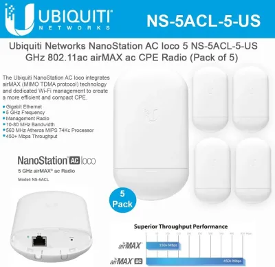 NS-5ACL-US - Ubiquiti NanoStation AC Loco 5 GHz airMAX AC Radio