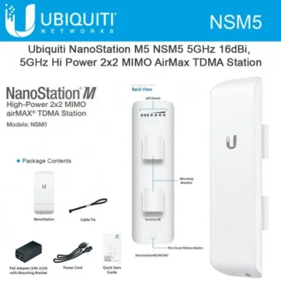 NSM5 - Ubiquiti airMAX NanoStationM 5 GHz Station 16 dBi Wireless Access Point