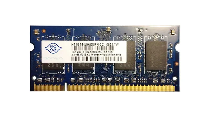 NT1GT64UH8D0FN-3C - Nanya 1GB DDR2-667MHz PC2-5300 non-ECC Unbuffered CL5 200-Pin SoDimm 1.8V Memory Module