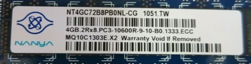 NT8GC72C4NG0NK-CG - Nanya 8GB DDR3-1333MHz PC3-10600 ECC Registered CL9 240-Pin DIMM 1.35V Low Voltage Dual Rank Memory Module