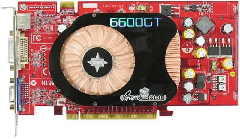 NX6600GT-VTD128 - MSI GeForce 6600GT 128MB DDR3 TV-out (S-Video connector) DVI Connector Video_in (Composite Video) Video Graphics Card