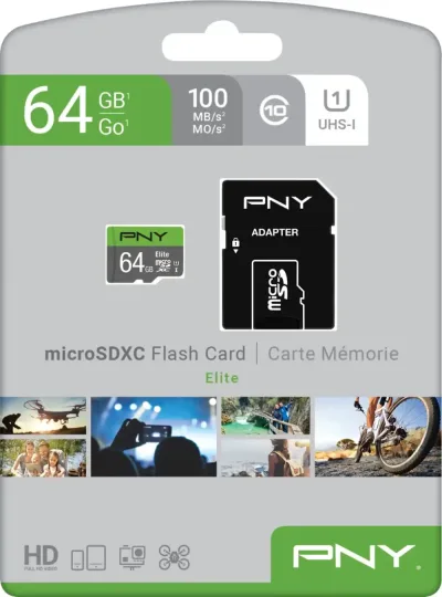 P-OTGCR64GMSC3-GE - PNY Elite 64GB Class 10 microSDXC Flash Memory Card with OTG Reader