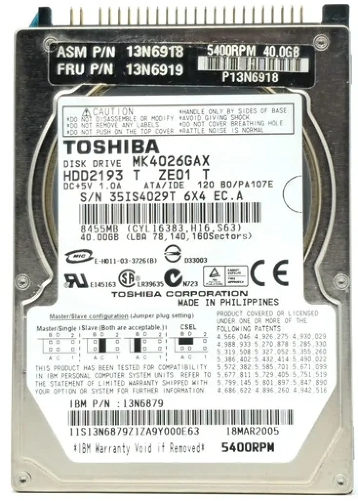 P000388780 - Toshiba 40GB 5400RPM ATA-100 8MB Cache 2.5-inch Hard Disk Drive