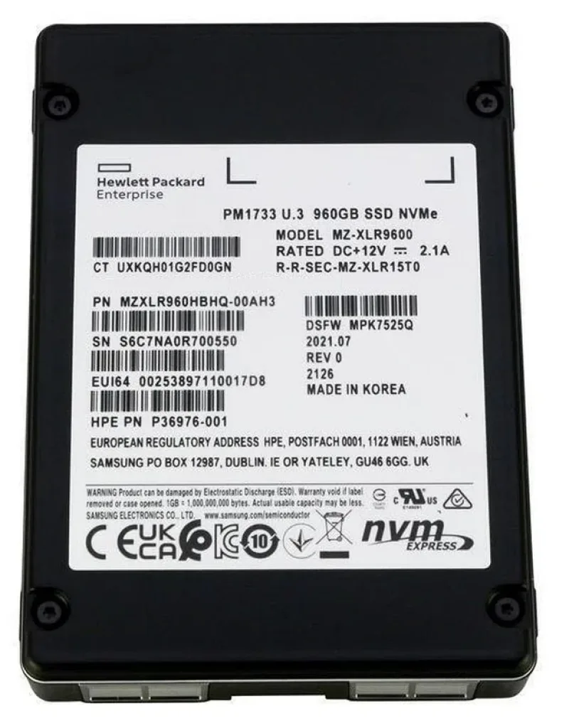 HPE P36976-001 PM1733 960GB PCI Express NVMe 4.0 x4 Read Intensive Hot-Swappable SFF 2.5-Inch Solid State Drive