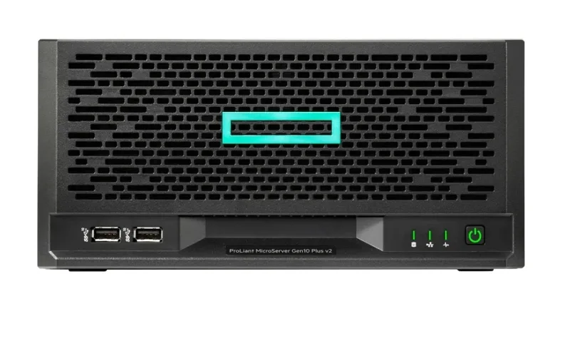 HPE P69103-005 ProLiant MicroServer Gen10 Plus v2 1x Xeon E-2314 Quad-Core 2.80GHz 1x 16GB DDR4 1x 1TB SATA HDD 4-Bays LFF NHP VROC Serial ATA/600 Controller 1x 180W External Power Adapter Ultra Micro