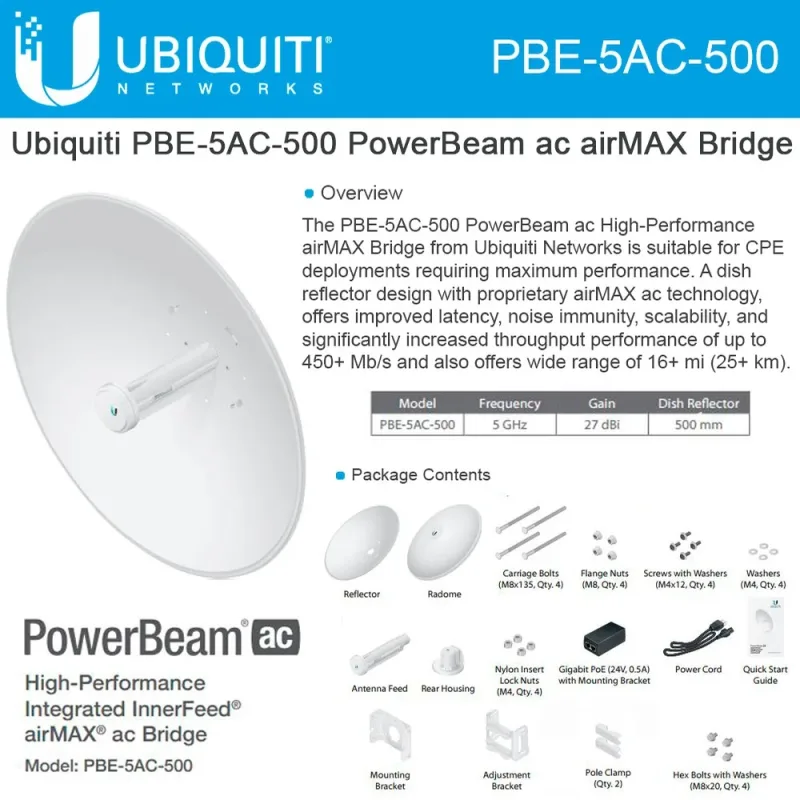PBE-5AC-500-ISO-US - Ubiquiti PowerBeam ac IEEE 802.11ac Wireless Bridge