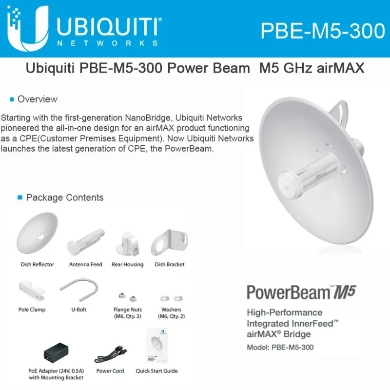 Ubiquiti PBE-M5-300-ISO-US 1PK PowerBeam M5 IEEE 802.11n 150Mbit/s Wireless Bridge