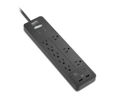 PH8U2 - APC 8-Slot Surge Protector Power Strip with 2-USB Charging Port