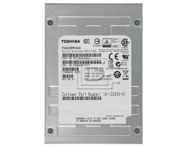 PX02SSF040 - Toshiba 400GB SAS 12GB/s 2.5-inch eMLC Enterprise Solid State Drive