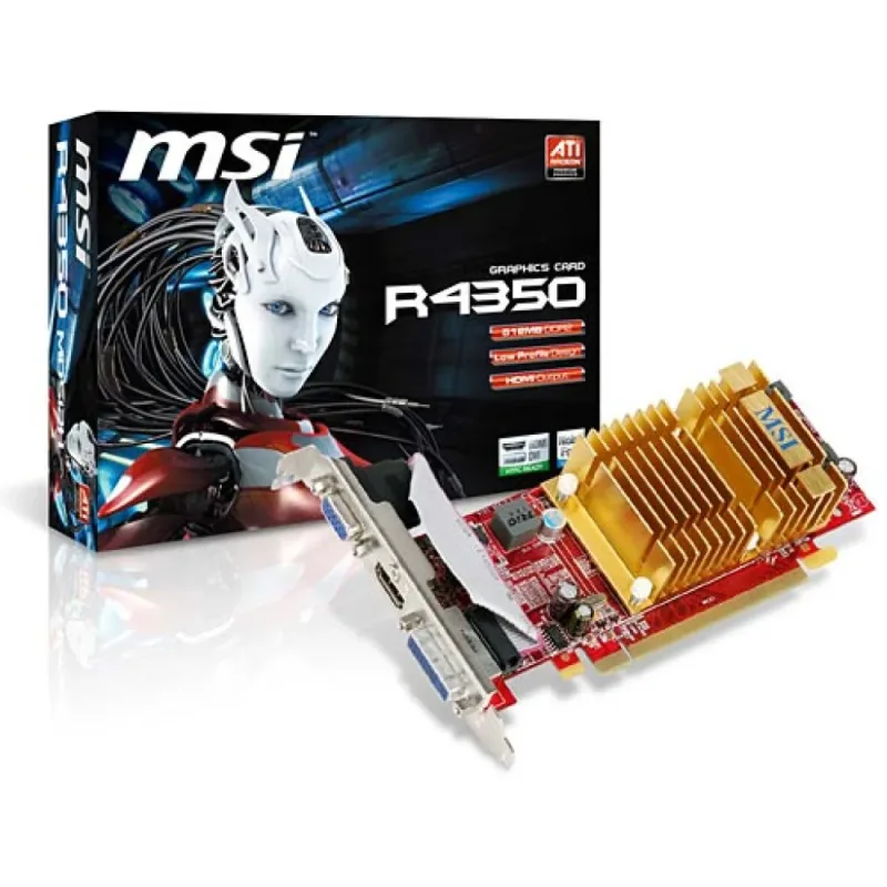R4350-MD512H-FB-R - MSI Radeon HD 4350 512MB DDR2 PCI Express DVI/ VGA Video Graphics Card