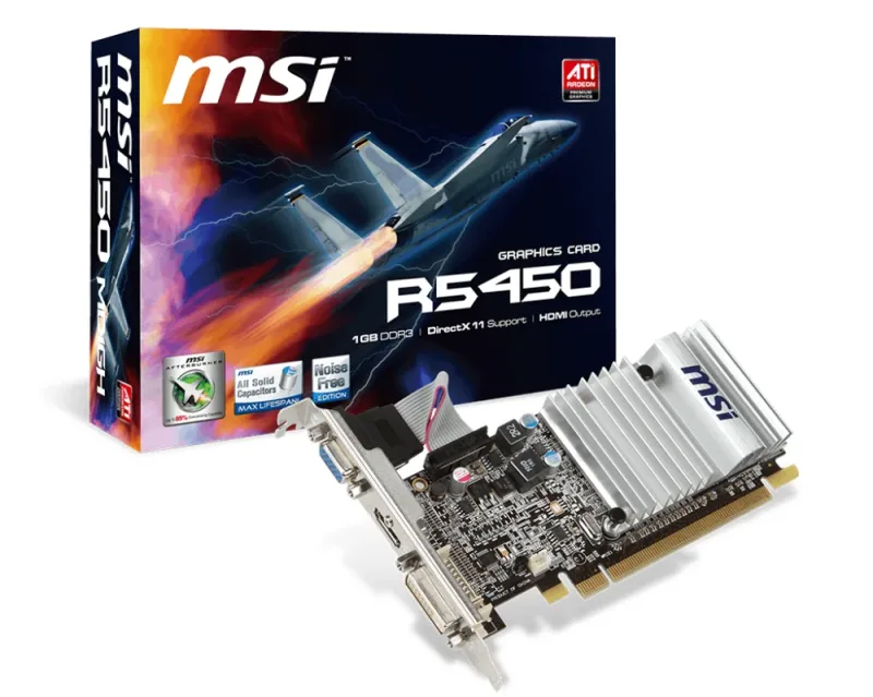 R5450-MD1GHD2 - MSI Radeon HD 5450 1GB DDR2 64-Bit PCI Express 2.1 DVI/ HDMI/ D-Sub/ HDCP Support Low Profile Video Graphics Card