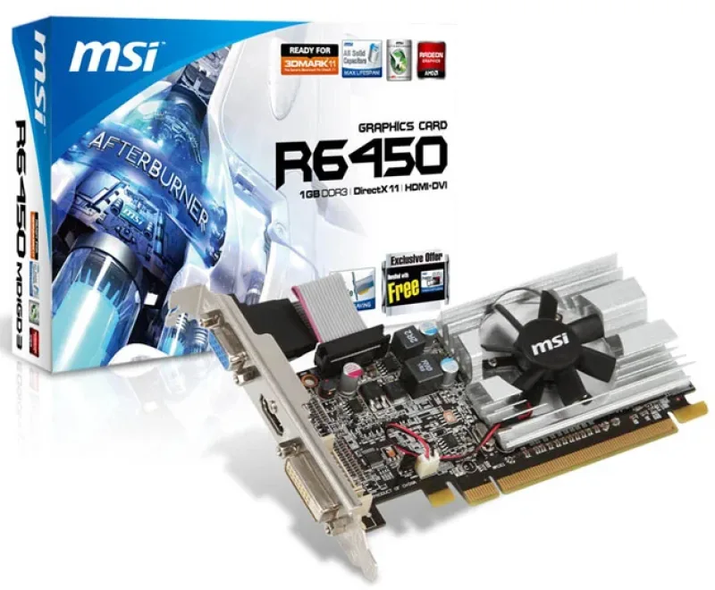 MSI R6450-MD1GD3/LP-A1 Radeon HD6450 1GB DDR3 64-Bit PCI Express x16 2.1 Video Graphics Card