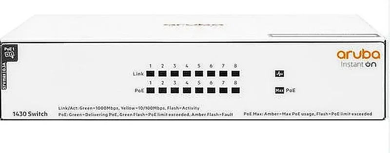 HPE R8R46-61001 Aruba Instant On 1430-8G-PoE 8-Ports 10/100/1000Base-T Class 4 PoE Layer 2 Unmanaged GbE Network Switch