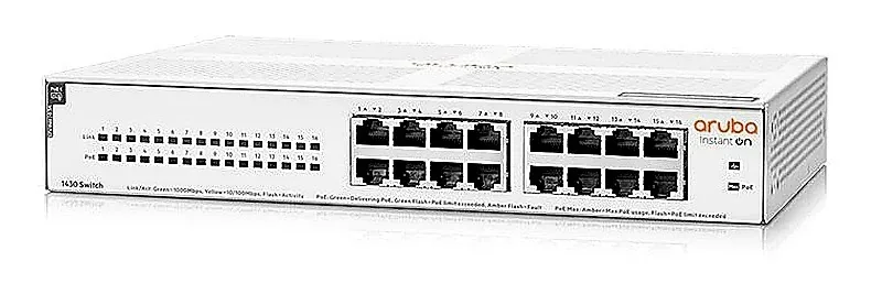 HPE R8R48-61001 Aruba Instant On 1430-16G-Class4-PoE 16-Ports 10/100/1000Base-T Class4 PoE Layer 2 Unmanaged 1U Rack-mountable Gigabit Ethernet Network Switch