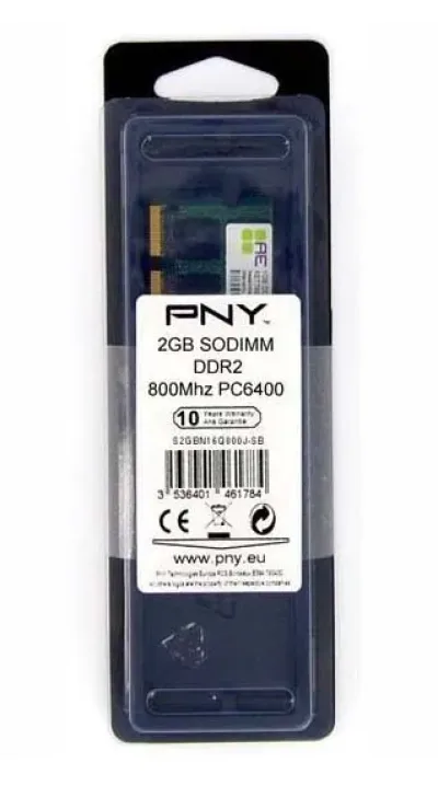 S2GBN16Q800J-SB - PNY 2GB DDR2-800MHz PC2-6400 non-ECC Unbuffered CL5 200-Pin SoDimm Dual Rank Memory Module