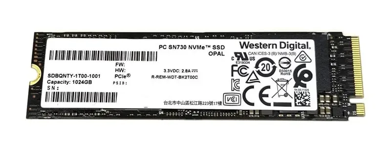 SDBQNTY-1TOO - Western Digital PC SN730 1TB SED Triple-Level Cell PCI Express 3.0 x4 NVMe M.2 2280 Solid State Drive