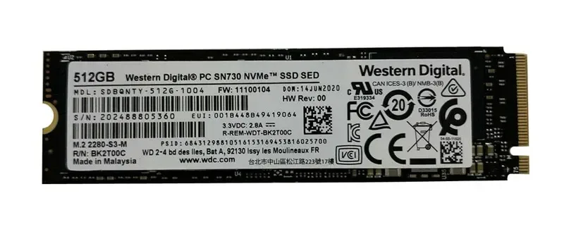 SDBQNTY-512G-1004 - Western Digital PC SN730 Series 512GB Triple-Level Cell PCI Express 3.0 x4 NVMe SED M.2 2280 Solid State Drive