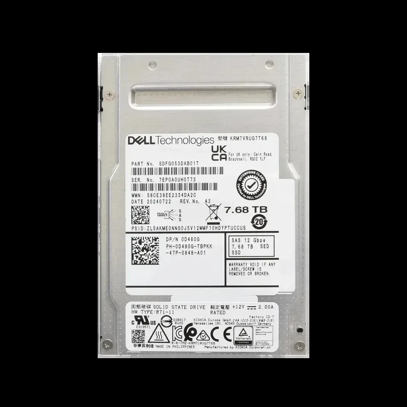 KIOXIA SDFG053DAB01T RM7-R 7.68TB SAS 12Gb/s Read Intensive SFF 2.5-Inch Self-Encrypting SED Solid State Drive (OEM)