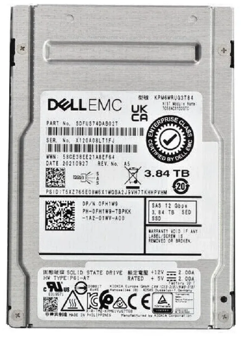 KIOXIA SDFUS74DAB02T 3.84TB Triple-Level Cell 12Gb/s SAS Read Intensive 512e SFF 2.5-Inch Solid State Drive For PowerEdge R730 (OEM)