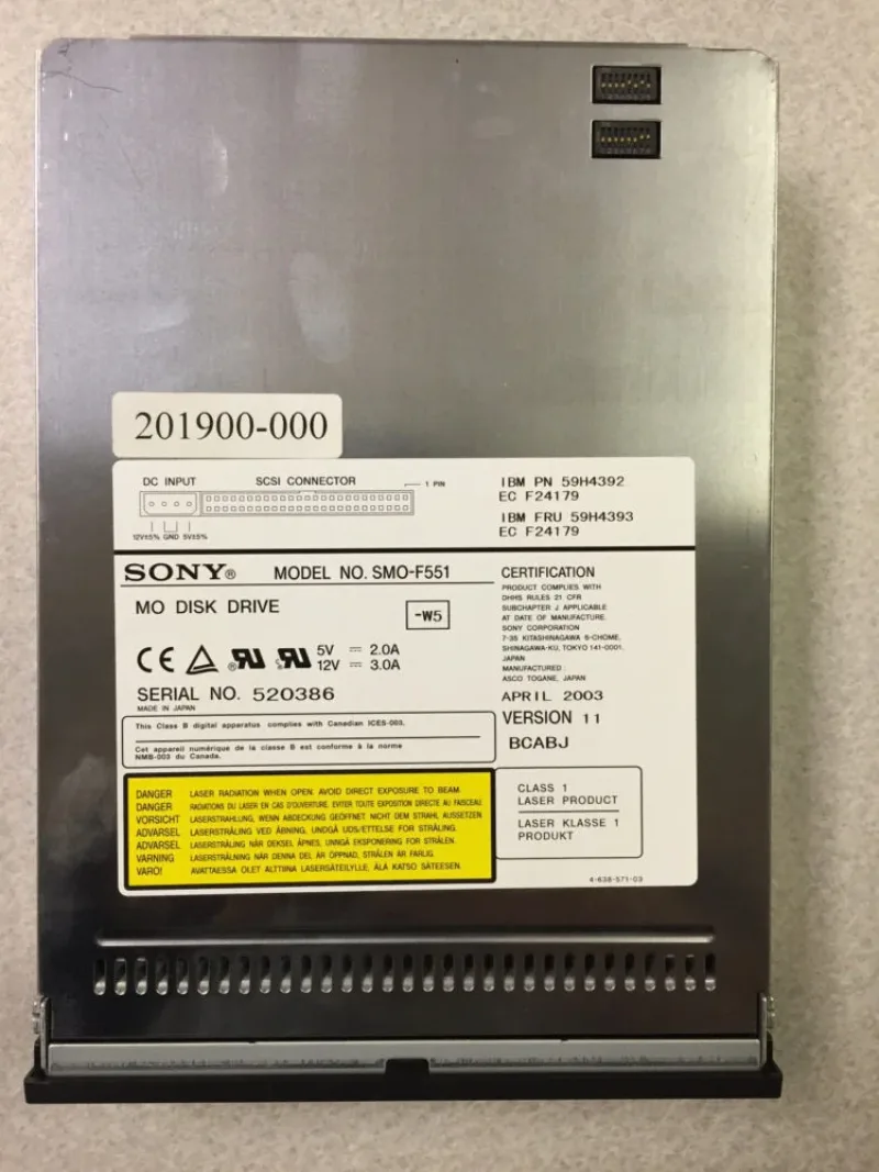 Sony SMO-F551/S SMO F551/S Magneto Optical Drive - Magneto Optical Drive - 5.2GB Native - 1 x 50-pin IDC Fast SCSI SCSI - 5.25 1/2H Internal