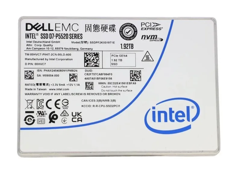 Intel SSDPF2KX019T1E D7-P5520 1.92TB PCI Express NVMe 4.0 x4 U.2 2.5-Inch Solid State Drive (OEM). In Stock