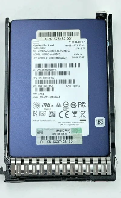 SSDSC2BB480G4P - HP 480GB SATA 6.0Gb/s 2.5-inch SFF MLC Internal Solid State Drive