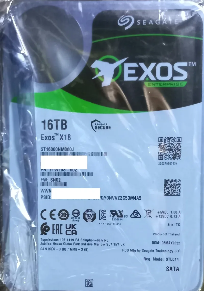 Seagate ST16000NM0012 Exos X18 16TB SATA 6Gb/s 7200 RPM 3.5-Inch Hard Drive. In Stock