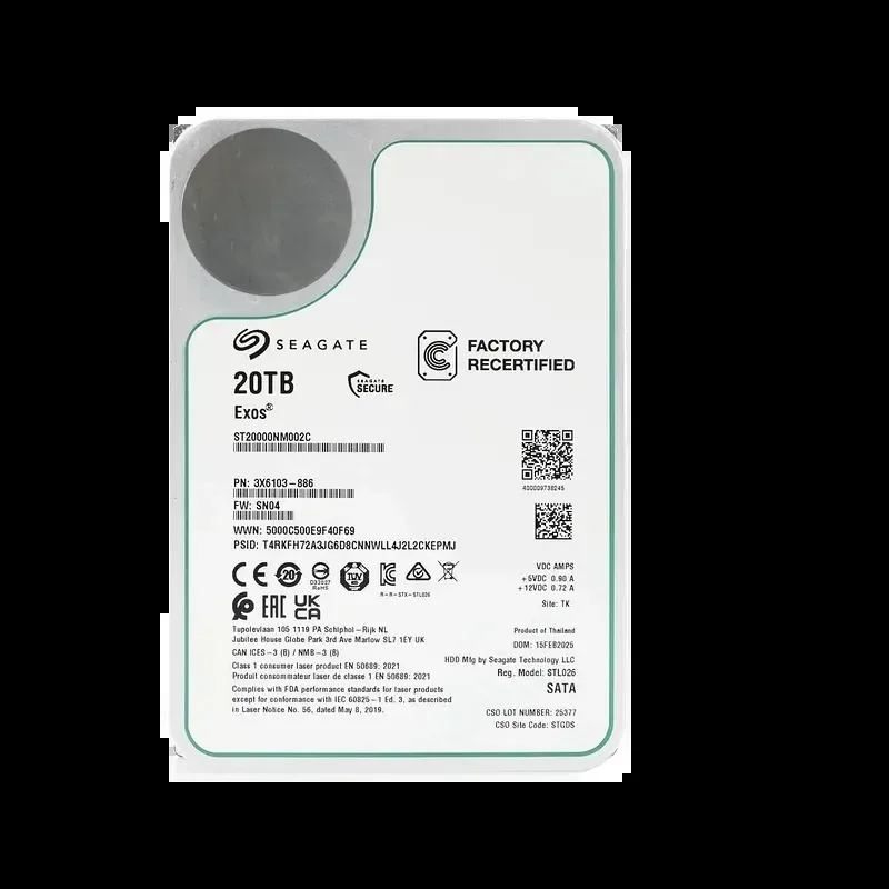 Seagate ST20000NM002C Exos 20TB 7200RPM 6Gb/s SATA 512e Enterprise 3.5-Inch Hard Drive