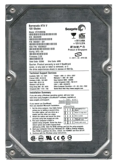 ST3120023A - Seagate BarraCuda 120GB 7200RPM 8MB Cache ATA-100 3.5-inch Hard Drive
