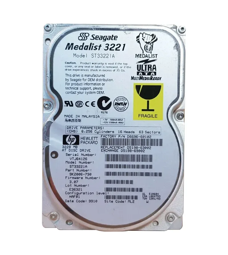 ST33221A - Seagate Medalist 3221 3.2GB 5400RPM ATA-33 128KB Cache 3.5-inch Hard Drive