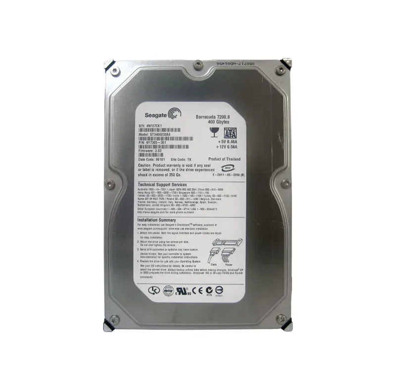 ST3400832AS - Seagate BarraCuda 400GB 7200RPM SATA 8MB Cache 3.5-inch Hard Drive