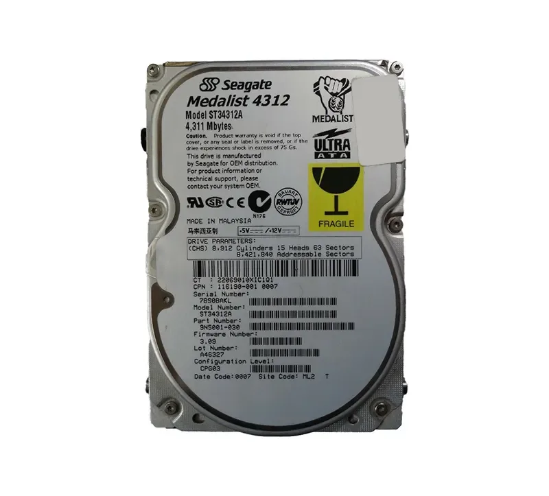 ST34312A - Seagate Medalist 8641 4.31GB 5400RPM IDE 512KB Cache 3.5-inch Hard Drive