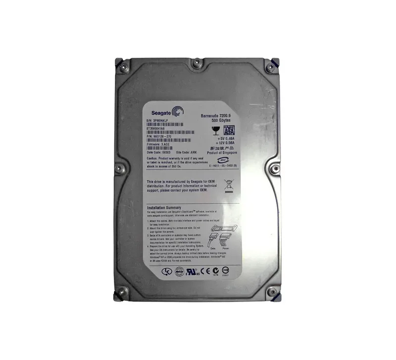 ST3500841AS - Seagate BarraCuda 7200.9 500GB 7200RPM SATA 3Gb/s 8MB Cache NCQ 3.5-inch Hard Drive